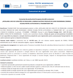 Comunicat de presa incepere proiect Fondul pentru Modernizare - TRANSMETEORIT SRL
