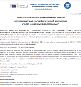 Comunicat de presa incepere proiect Fondul pentru Modernizare - APOLLO TOP SOLUTIONS SRL