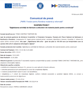 Comunicat de presa incepere proiect TERMO CONSTRUCT PARTENER SRL