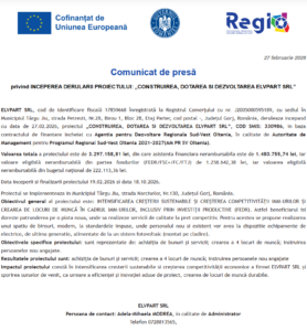 Comunicat de presa incepere proiect fonduri europene ELVPART SRL