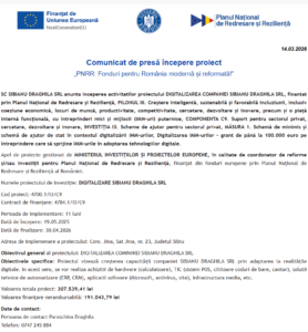 Comunicat de presa incepere proiect fonduri PNRR - SIBIANU DRAGHILA SRL
