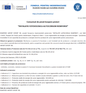 Comunicat de presa incepere proiect Fondul pentru Modernizare - ROMFEREX IMPORT EXPORT SRL