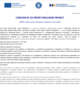 Comunicat de presa finalizare proiect PNRR - ORAS VANJU MARE