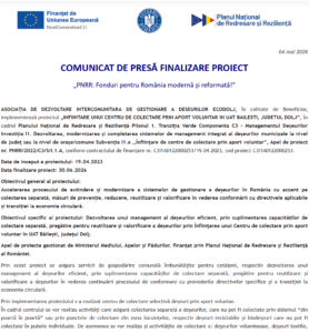 Comunicat de presa finalizare proiect PNRR - UAT BAILESTI