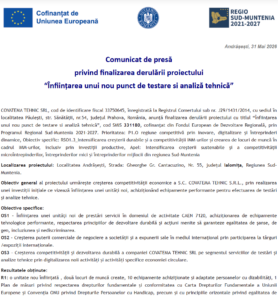 Comunicat de presa finalizare proiect COVATEMA TEHNIC SRL