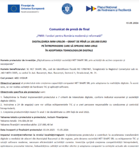 Comunicat de presa finalizare proiect PNRR - NET SHAPE SRL