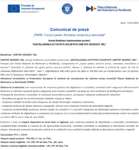 Comunicat de presa finalizare proiect PNRR - ONETOP GEODESY SRL