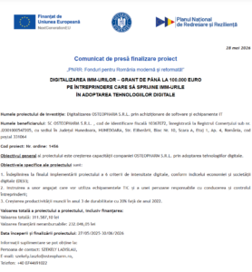 Comunicat de presa finalizare proiect PNRR - OSTEOPHARM SRL - 28 mai