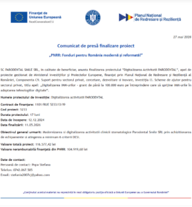 Comunicat de presa finalizare proiect PNRR - PARODENTAL SMILE SRL