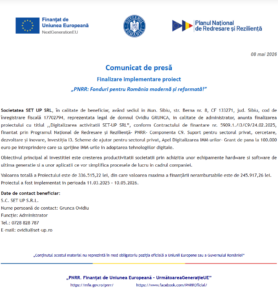cccccccccComunicat de presa finalizare proiect PNRR - SET UP SRL