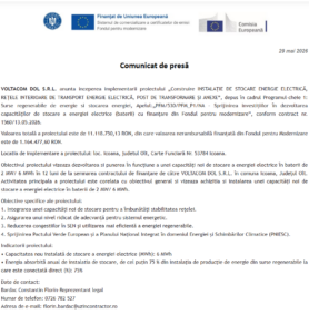Comunicat de presa incepere proiect Fondul pentru Modernizare - VOLTACOM DOL SRL