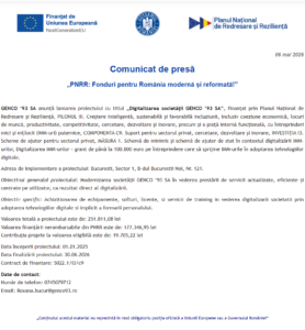Comunicat de presa incepere proiect fonduri PNRR - GENCO 93 SA