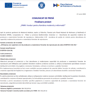 Comunicat de presa finalizare proiect PNRR - EVERTON-COM SRL
