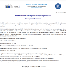 Comunicat de presa incepere proiect Fondul pentru Modernizare - FATROM – ADITIVI FURAJERI - FURAJE